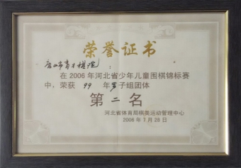 儿童围棋锦标赛荣获99年男子组团体第二名